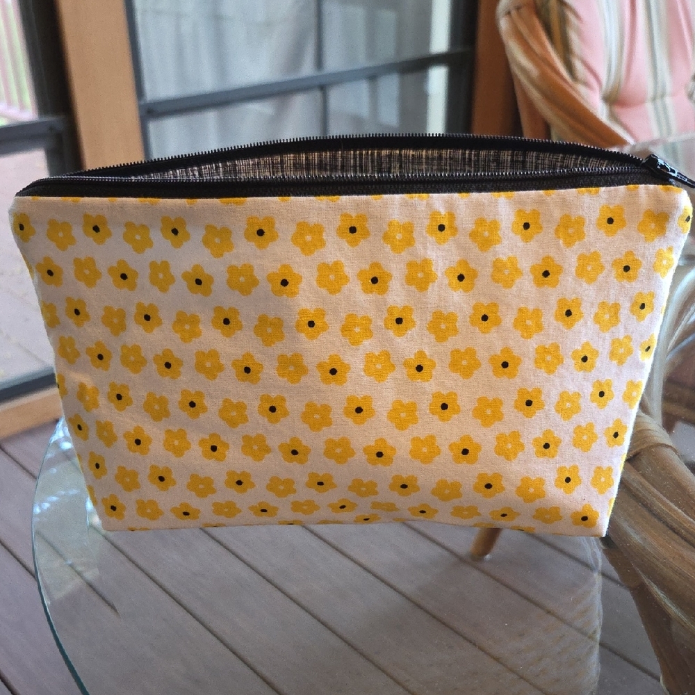 Yellow Floral Cosmetic Bag